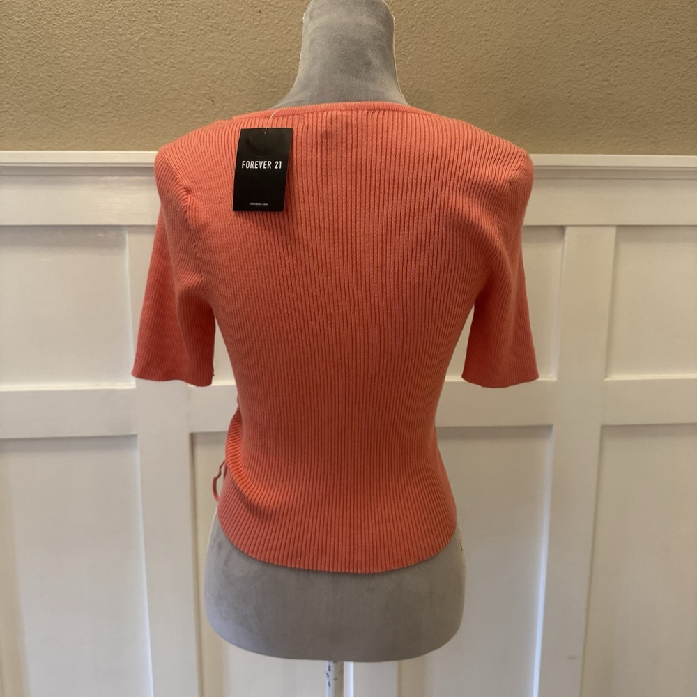 NWT Forever 21 Women's Sweater Wrap Top Size:L Coral Peachy V Neck - Picture 4 of 8
